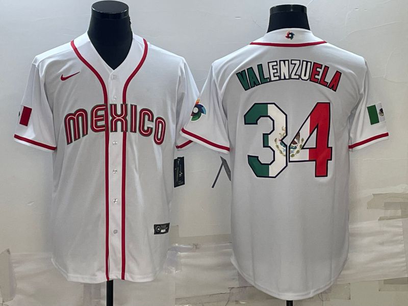 Men 2023 World Cub Mexico 34 Valenzuela White Nike MLB Jersey2